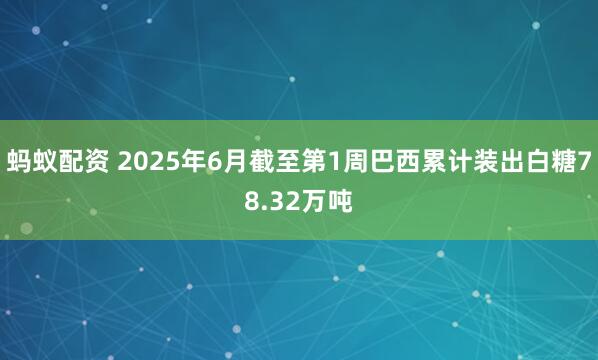 蚂蚁配资 2025年6月截至第1周巴西累计装出白糖78.32万吨